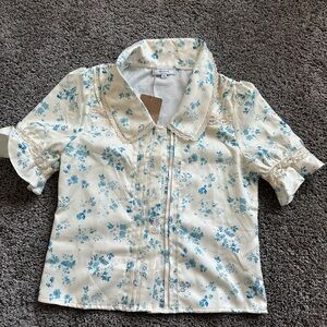 RIHOAS Cream and Blue Floral Button Down Shirt